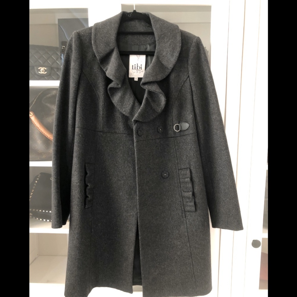 Tibi Grey Ruffle Embellished Coat (sz 0)